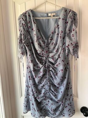 Wayf Light Blue Pearl-Detail Dress